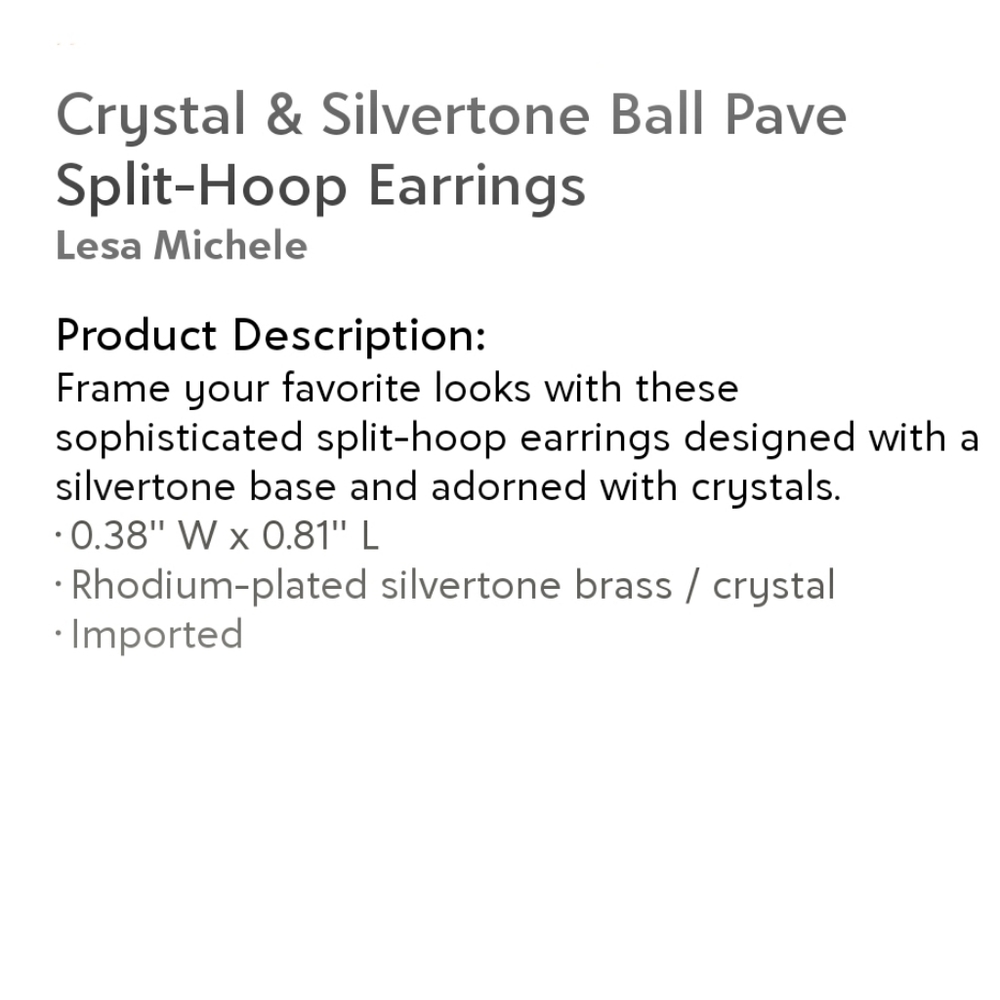 LESA MICHELE Crystal & Silvertone Ball Pavé Split Hoop Earrings - Picture 10 of 13